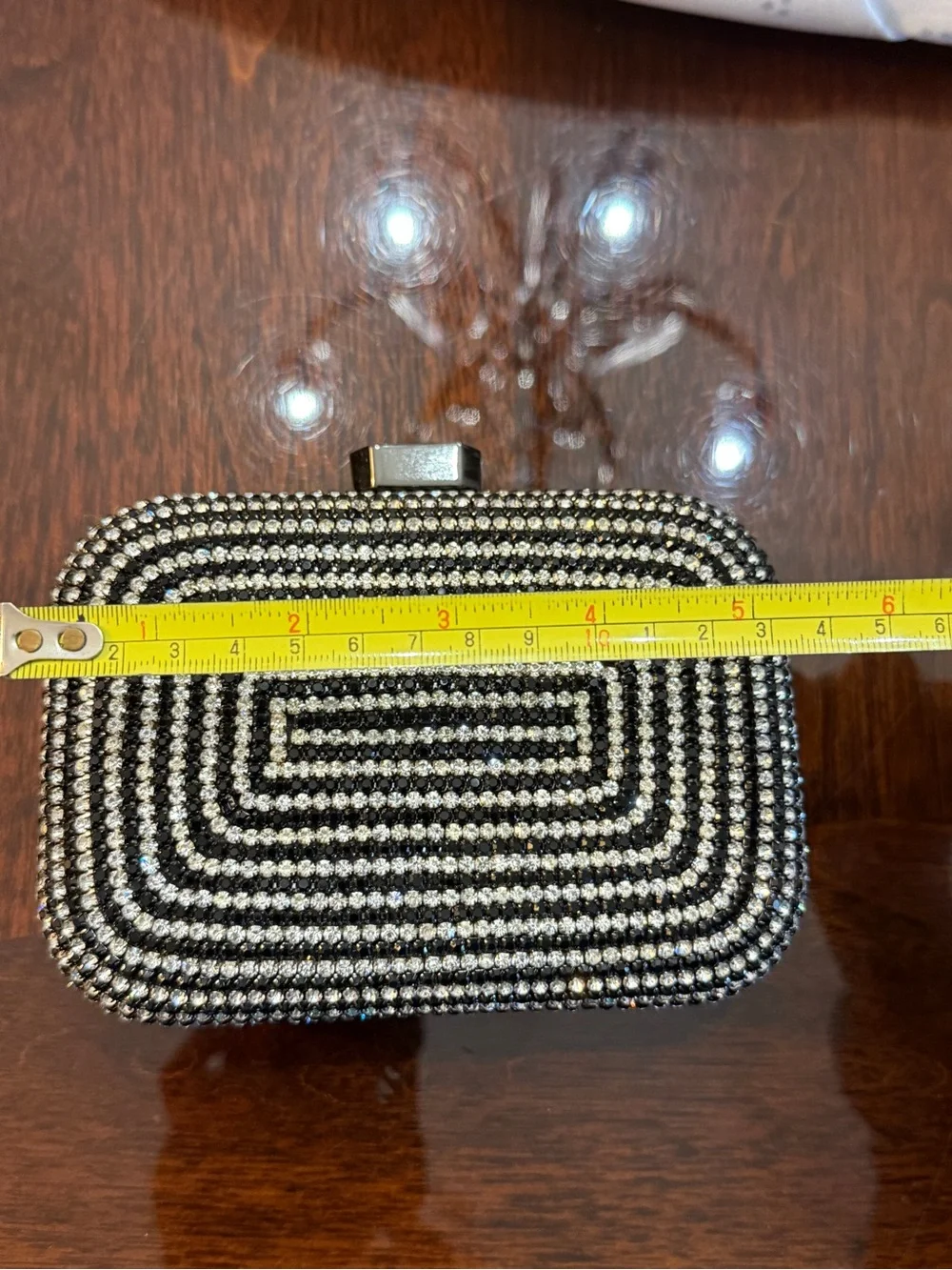 Kate Landry Black and Silver Crystal Spiral Minaudière